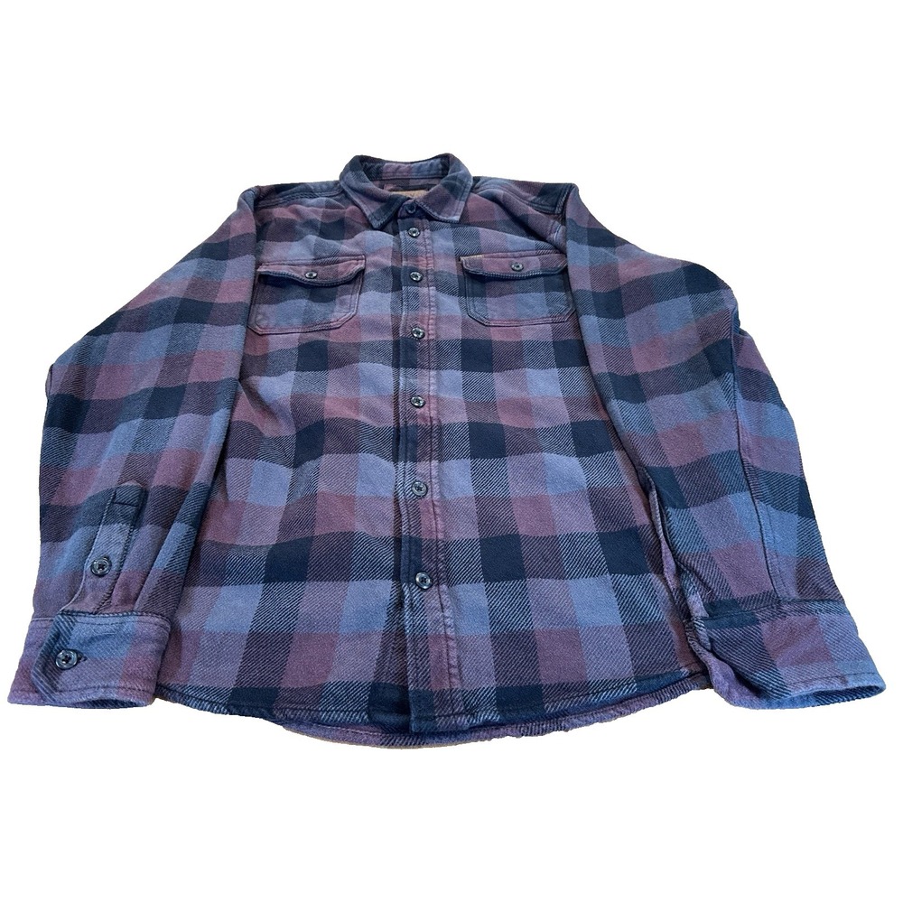 Orvis Mens Shirt Jacket Heavy Flannel 100% Cotton Plaid‎ Long Sleeve Size L